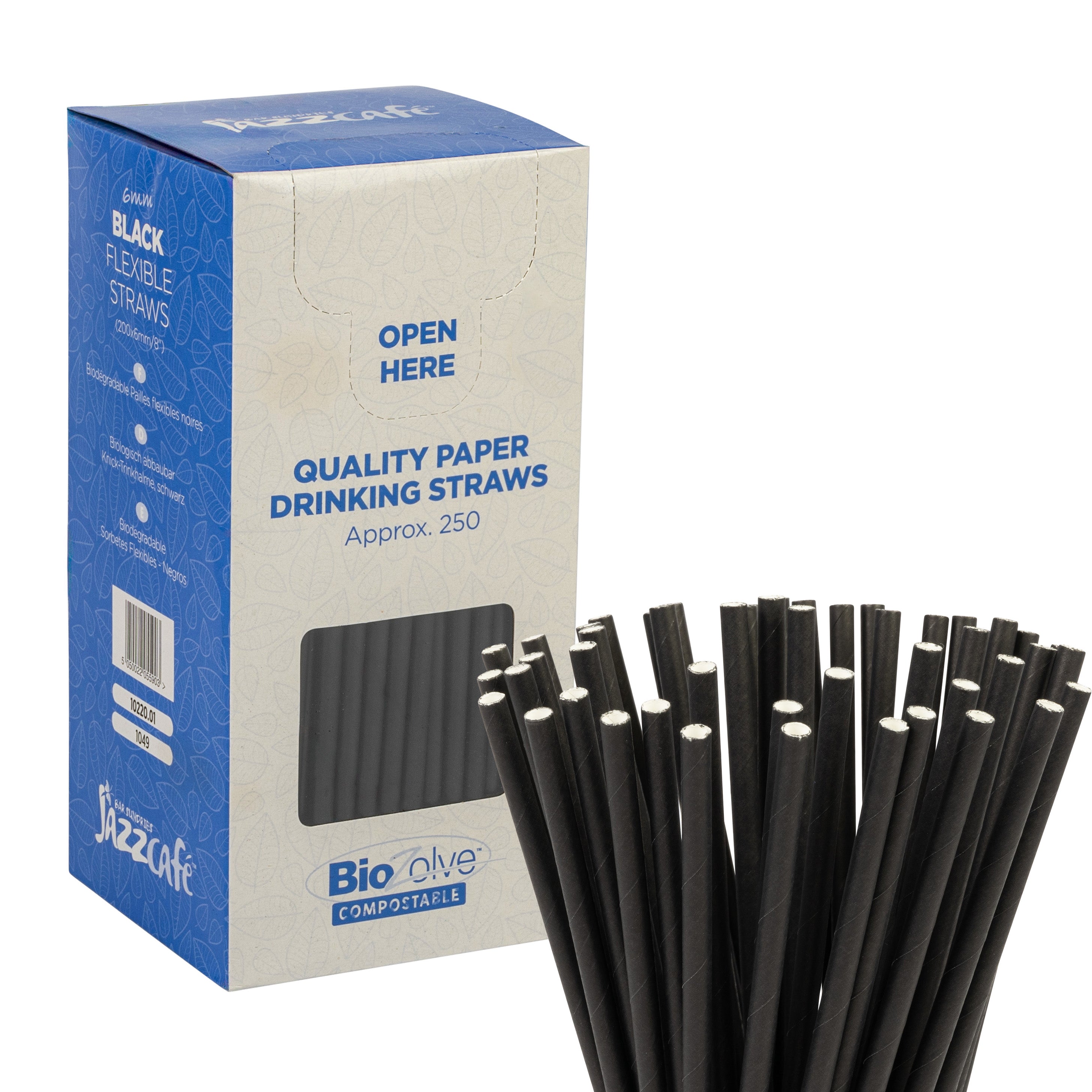 Straight Bottle Straw Paper 6mm Black (Pack of 250) Biodegradable