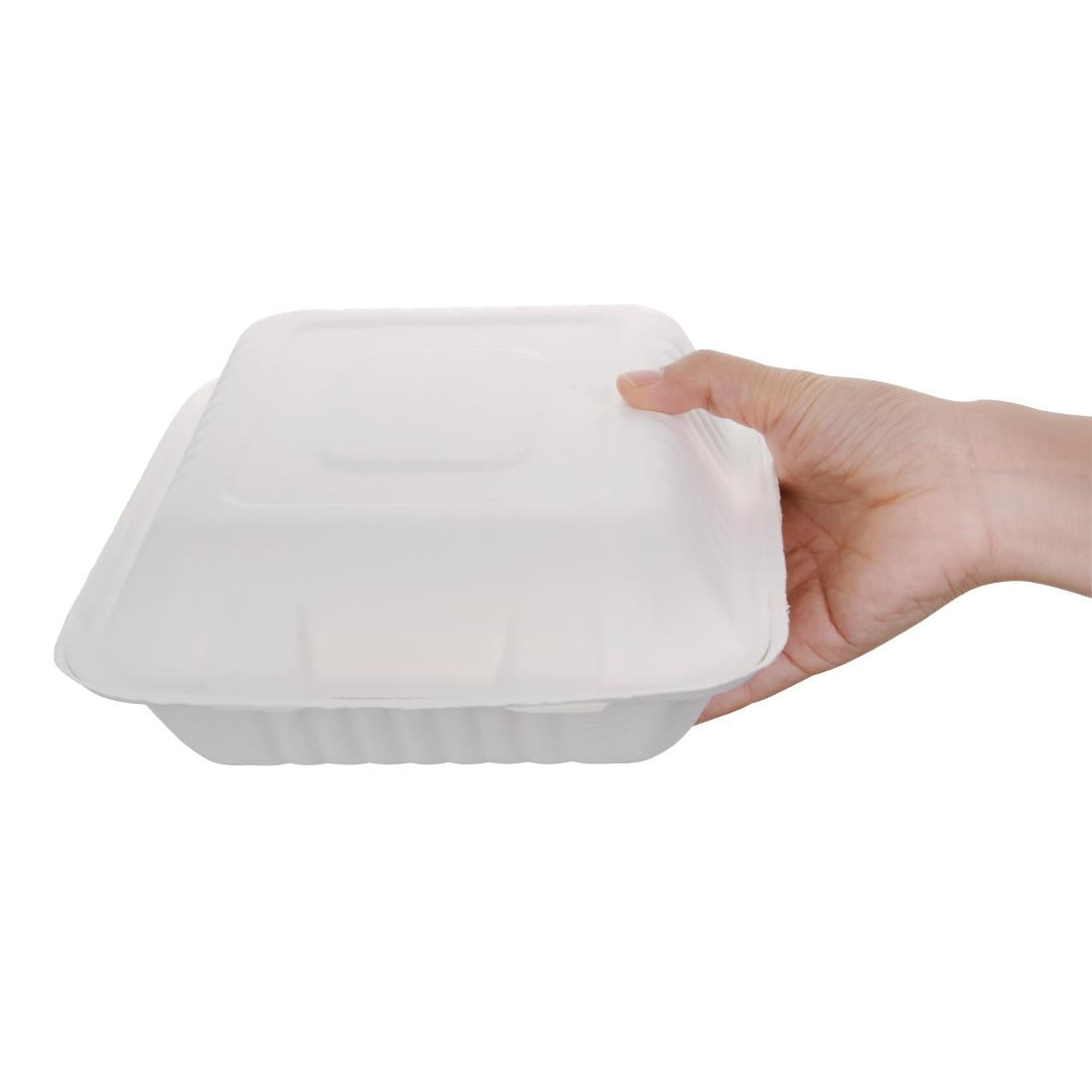 Fiesta Compostable Bagasse Hinged 3-Compartment Food Containers 201mm (200 Pack)