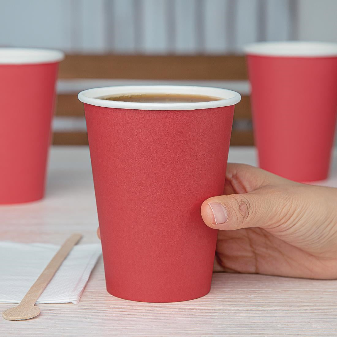 Fiesta Recyclable Single Wall Takeaway Coffee Cups Red 340ml / 12oz (50 Pack)