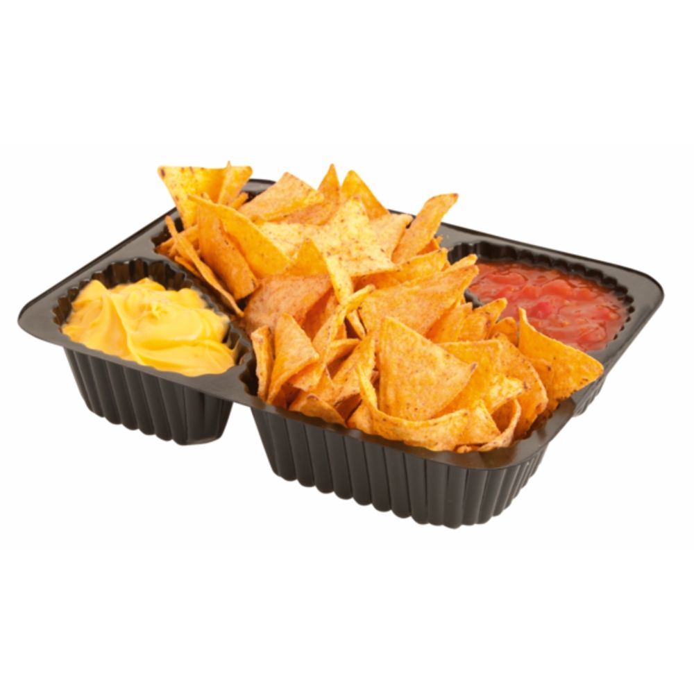 Nacho Tray Rectangle, Black, 3 Compartments 500 Pieces Per Box
