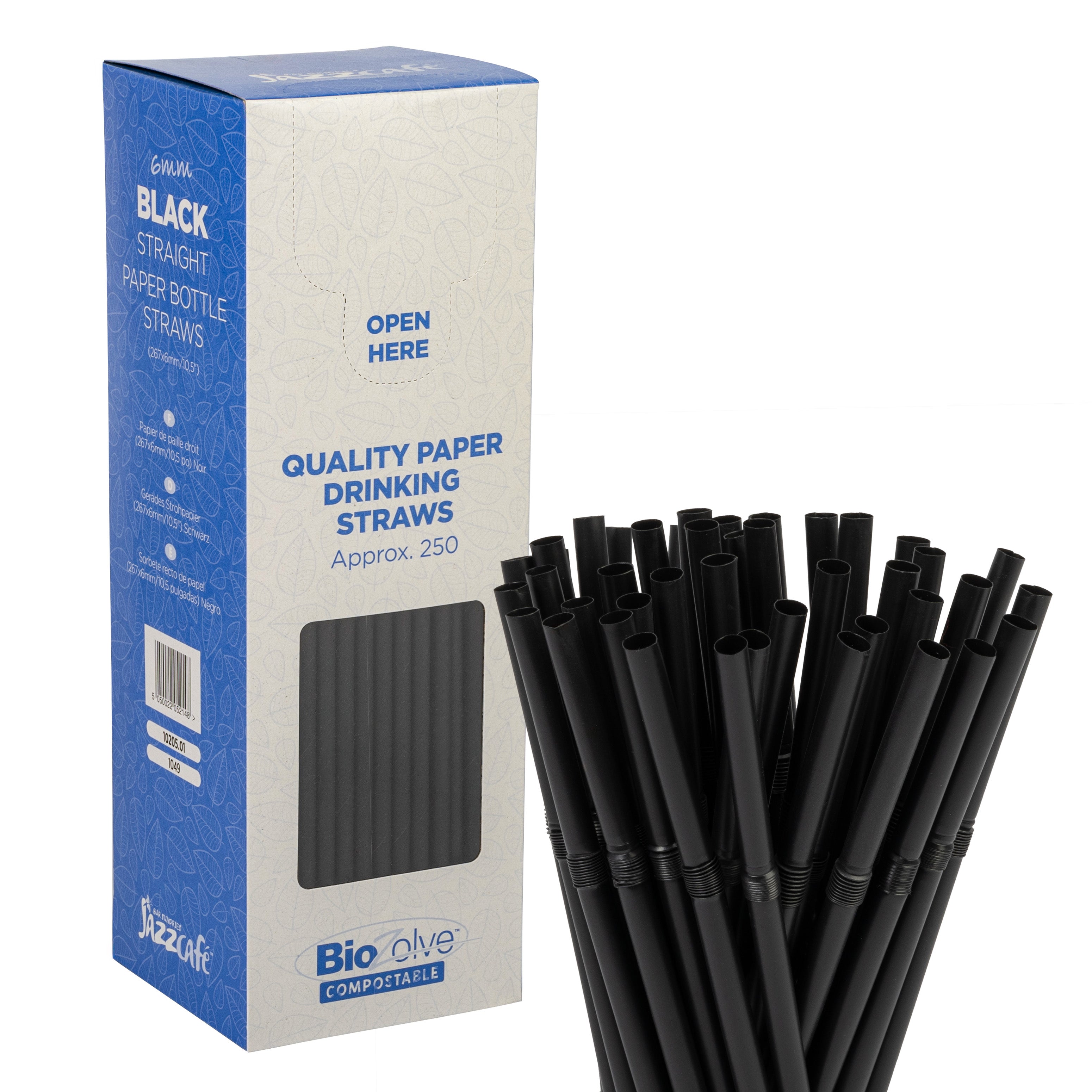 Straight Jumbo Straw Paper (200x6mm/8") Black Biodegradable