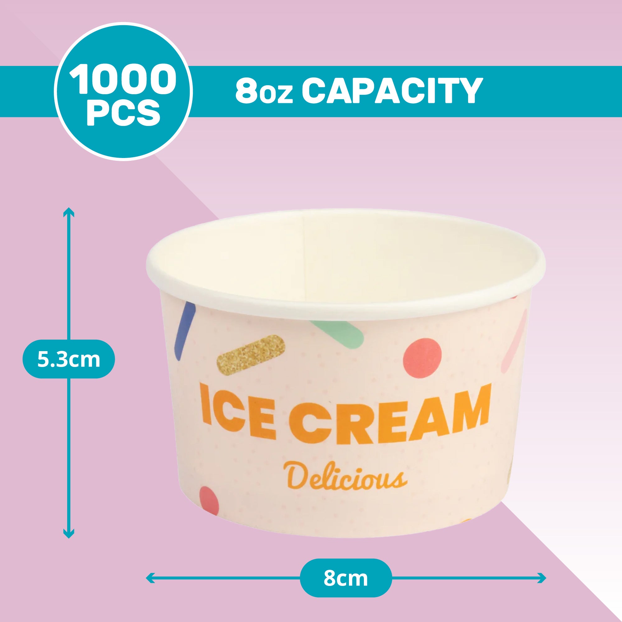 DEXLO 8oz Ice Cream Tubs 3 Scoops  (Pack of 1000)