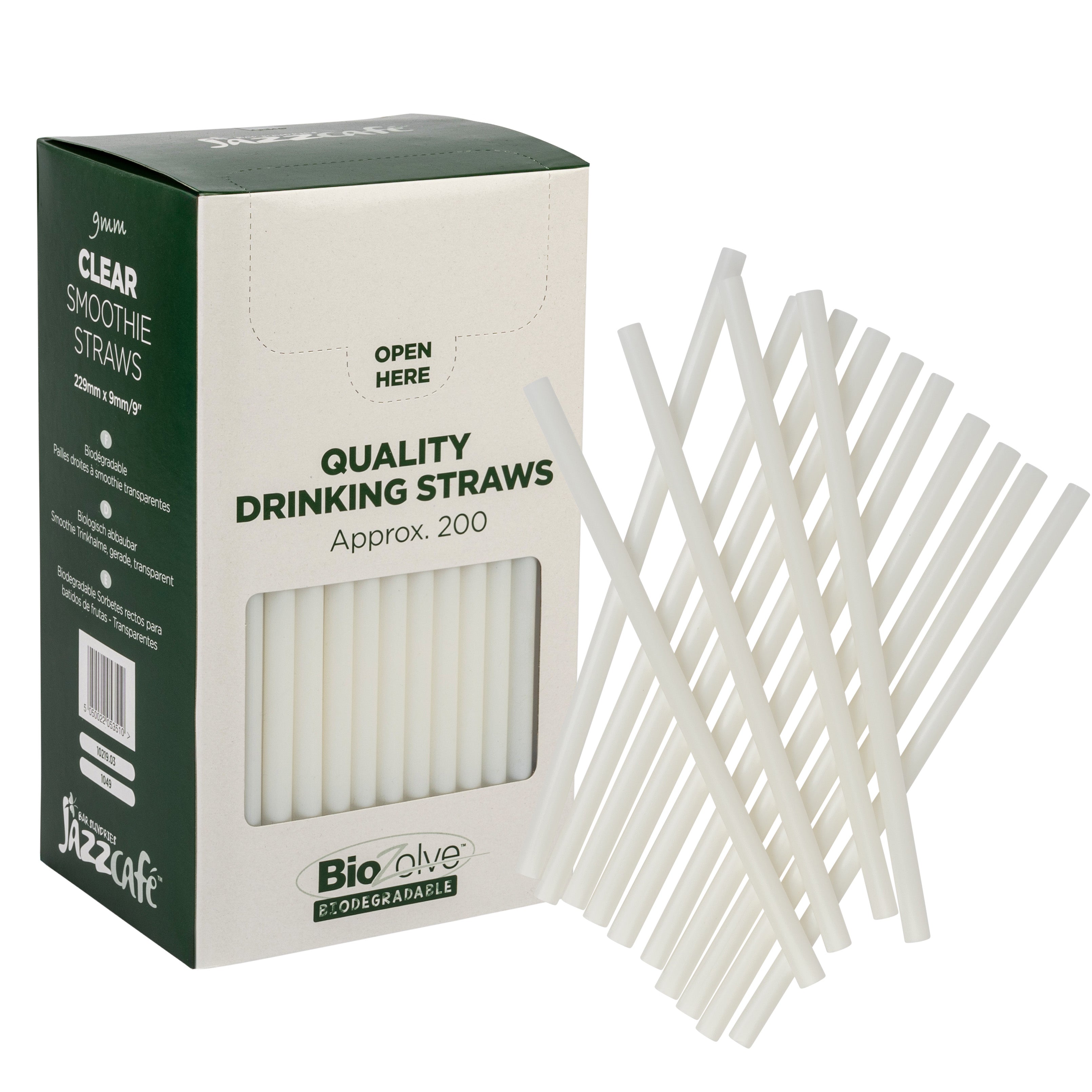 Straight Smoothie Straw PLA 9mm Clear 200   Biodegradable