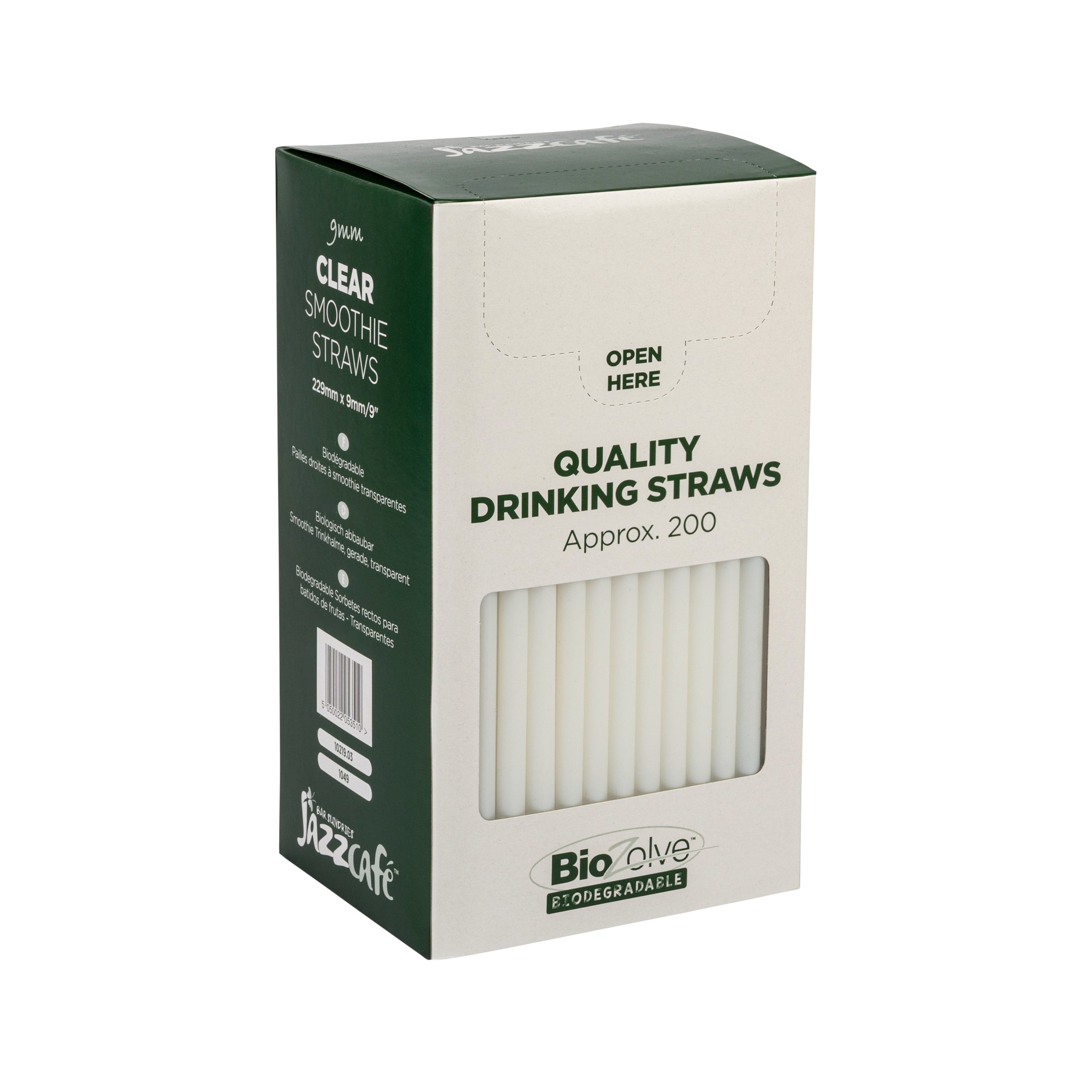 Straight Smoothie Straw PLA 9mm Clear 200   Biodegradable