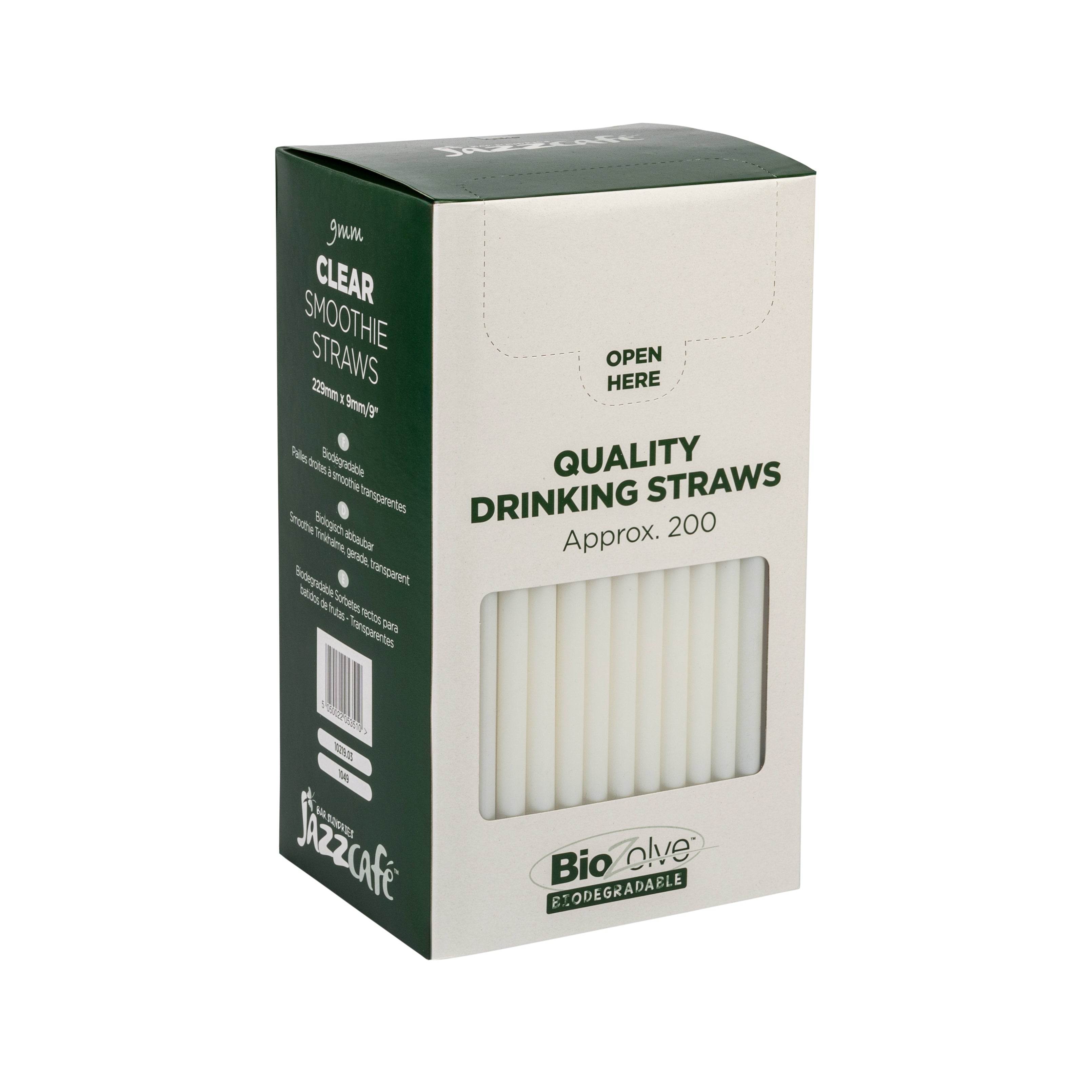 Straight Smoothie Straw PLA 9mm Clear 200 Biodegradable