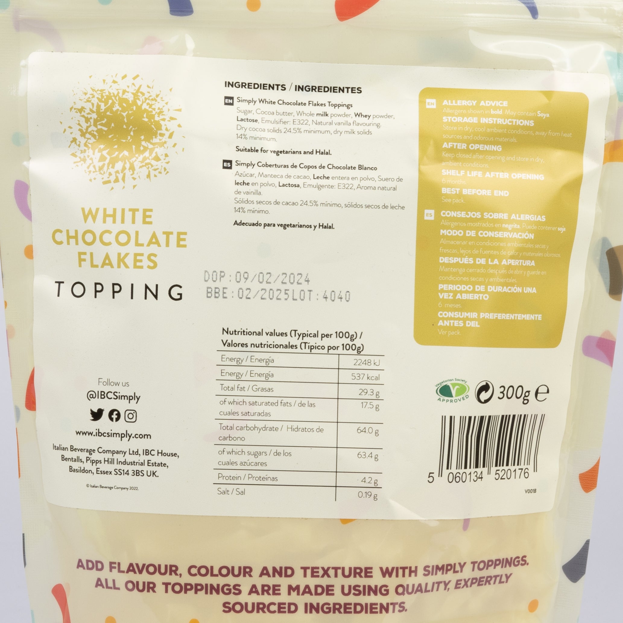 Simply White Chocolate Shavings topping 300g