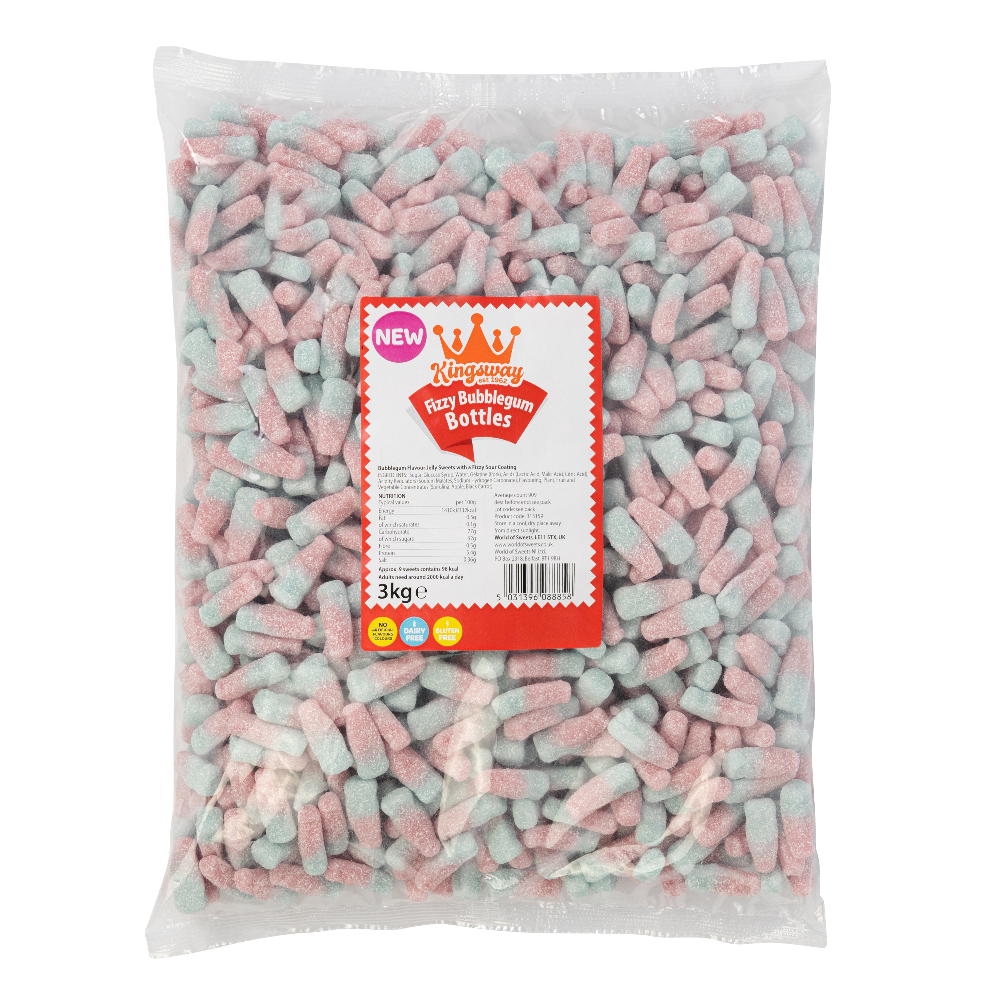 Kingsway Fizzy Bubblegum Bottles 3kg Bag