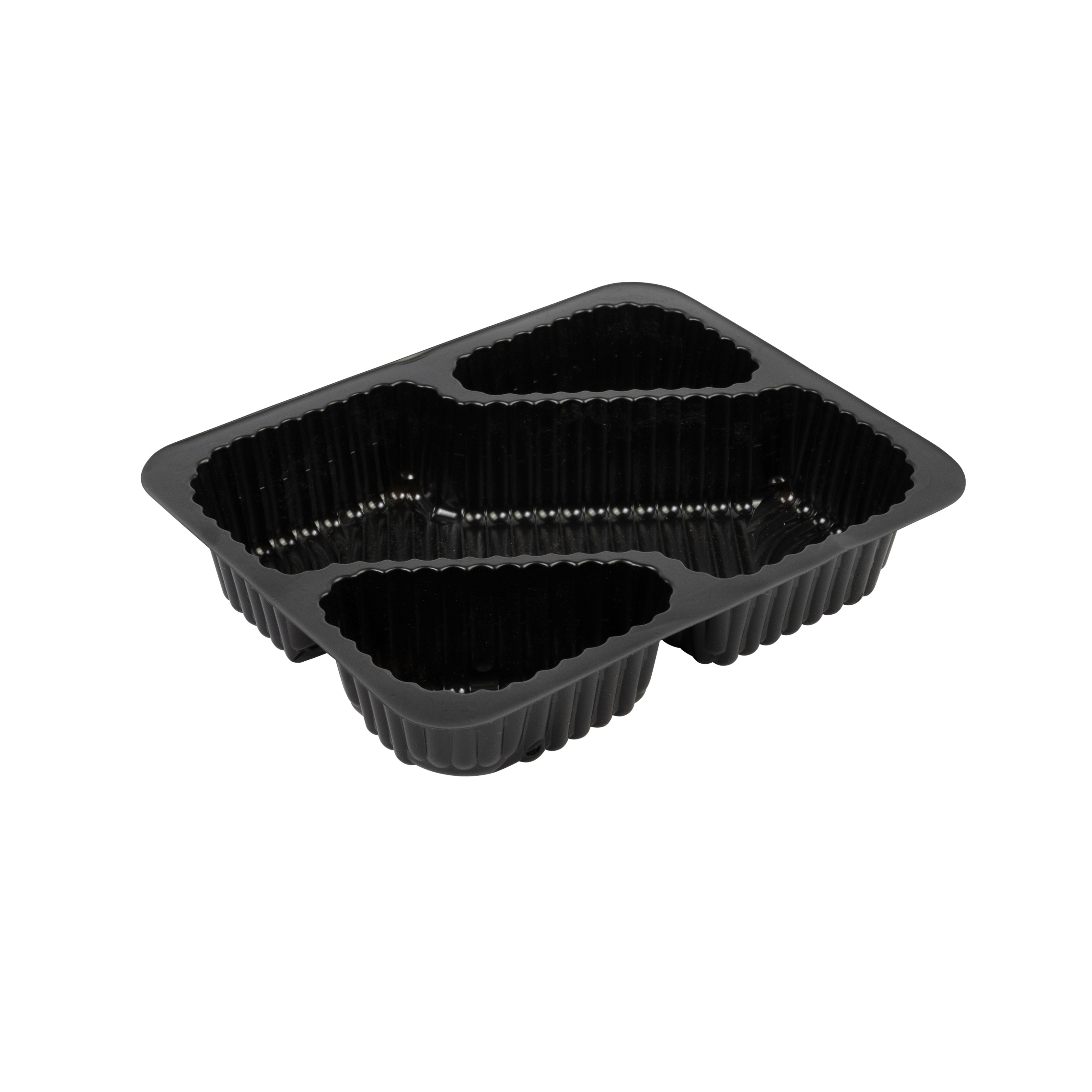 PCO Nacho Tray Rectangle, Black, 3 Compartments 500 Pieces Per Box