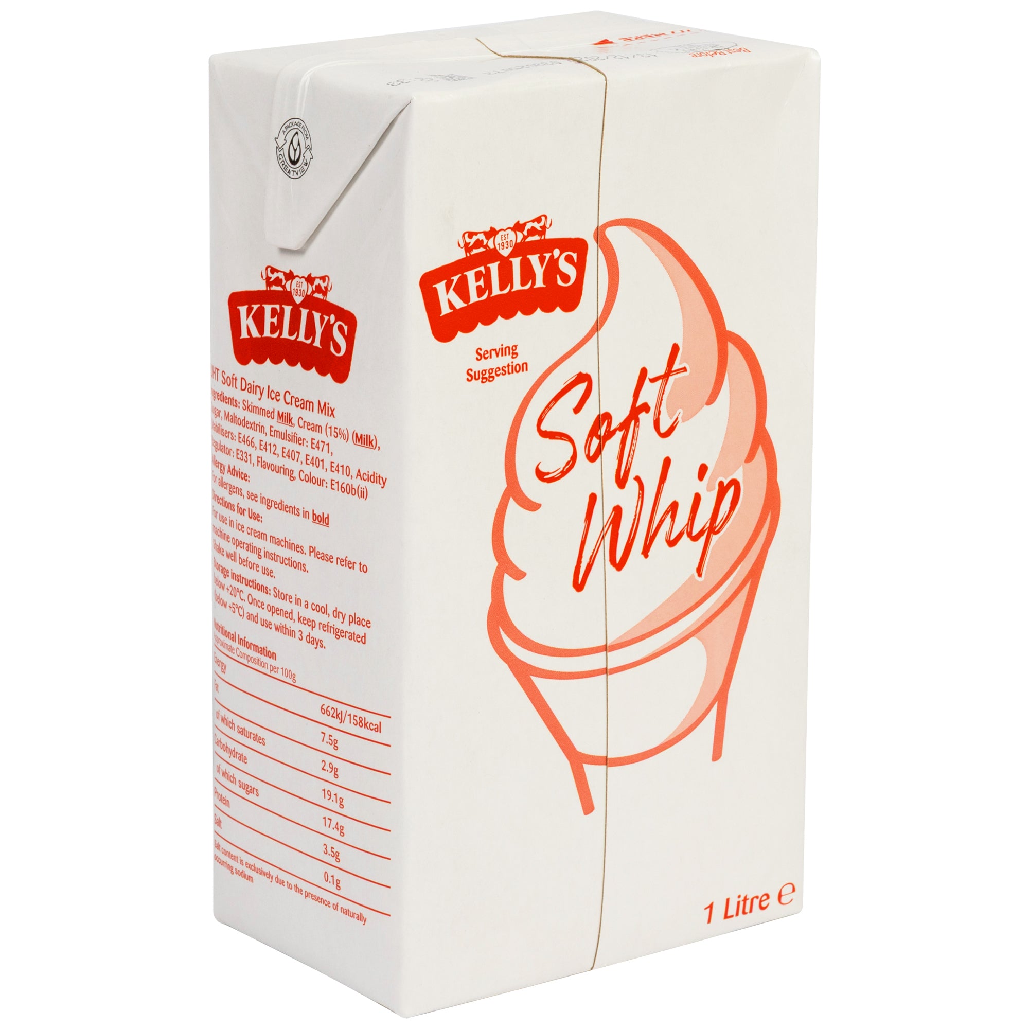 Kelly's Soft Whip Dairy Ice Cream Mix 12 x 1 L