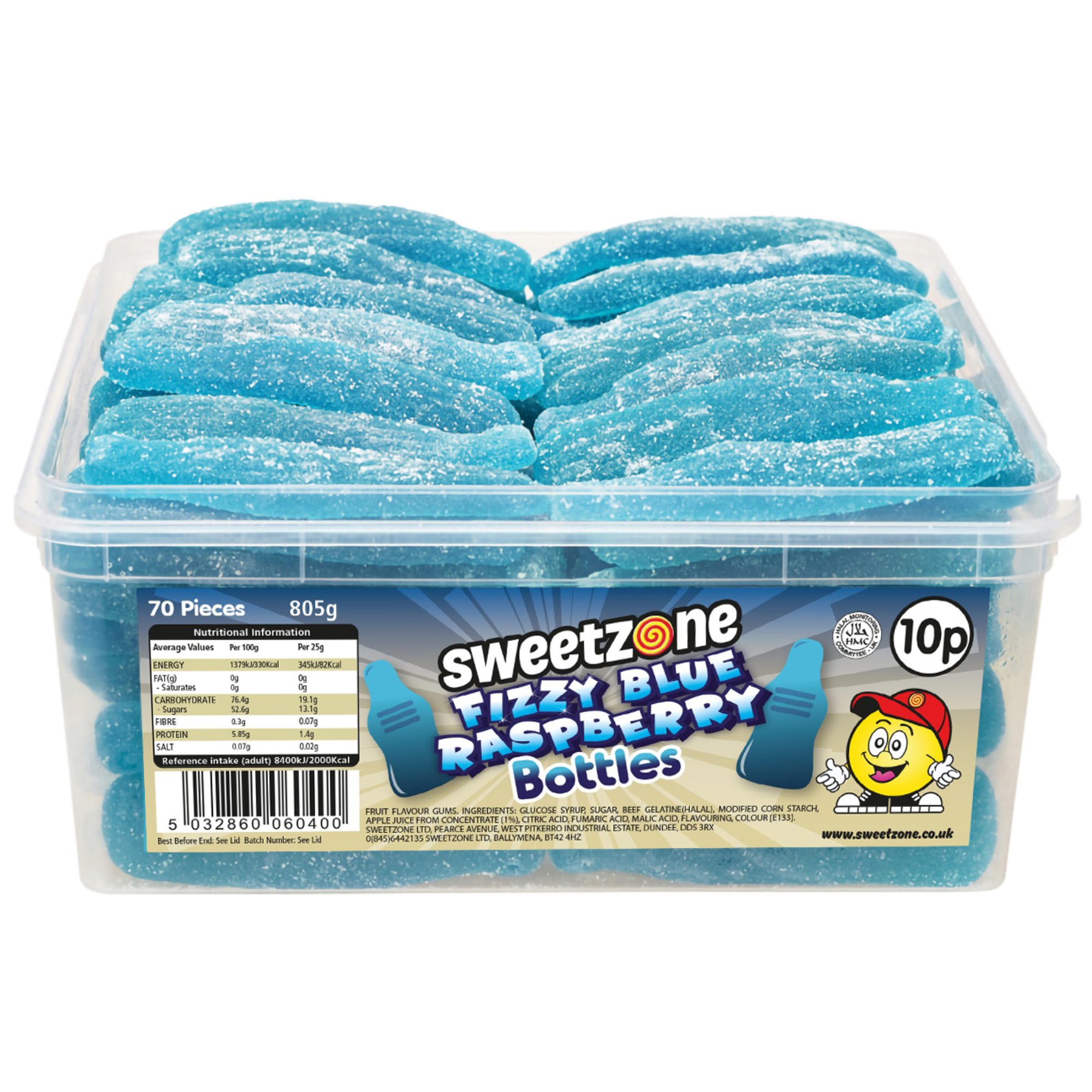 Giant Fizzy Blue Raspberry Bottles 10p 805g Tub