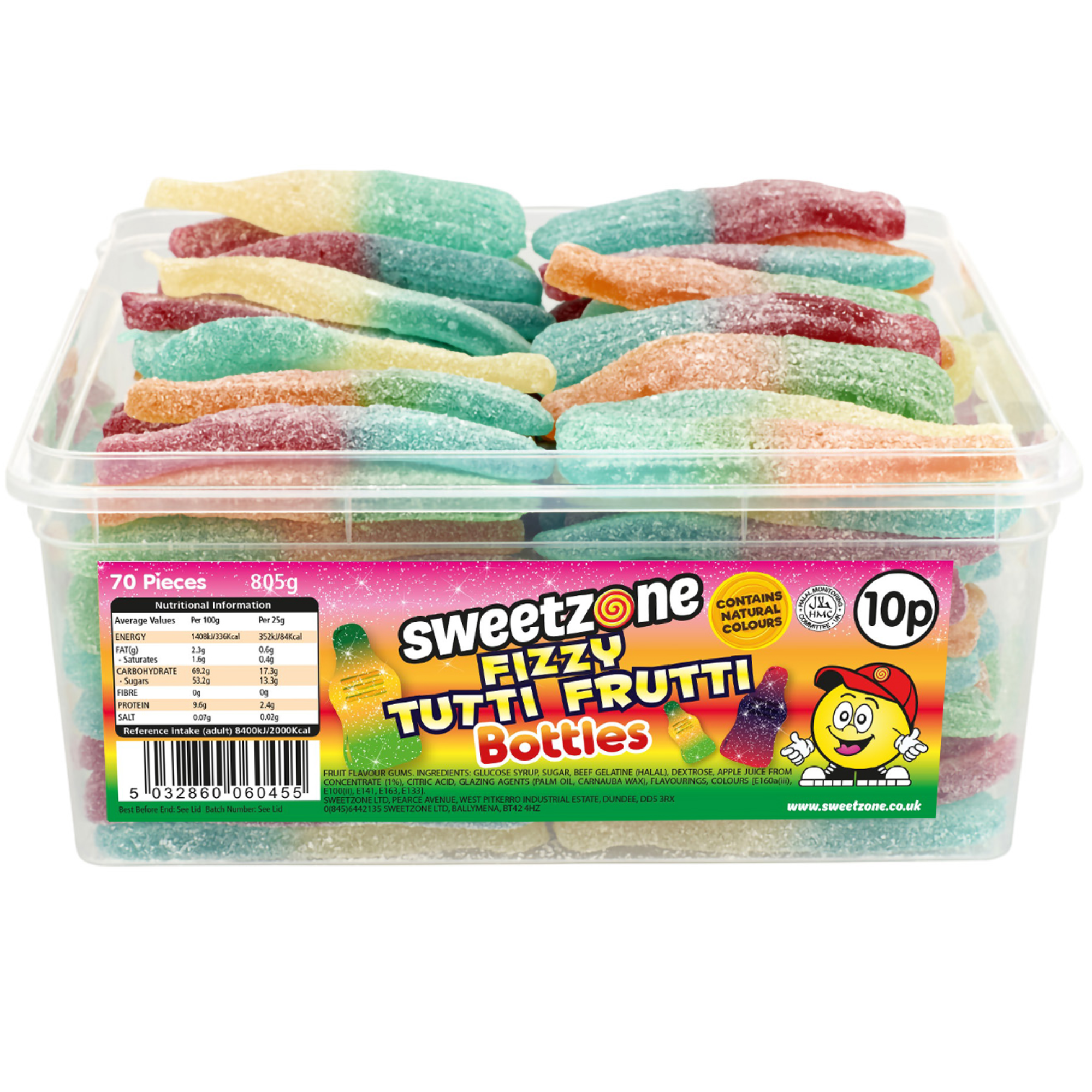 10p Fizzy Tutti Frutti Bottles 6 x 805g Tubs