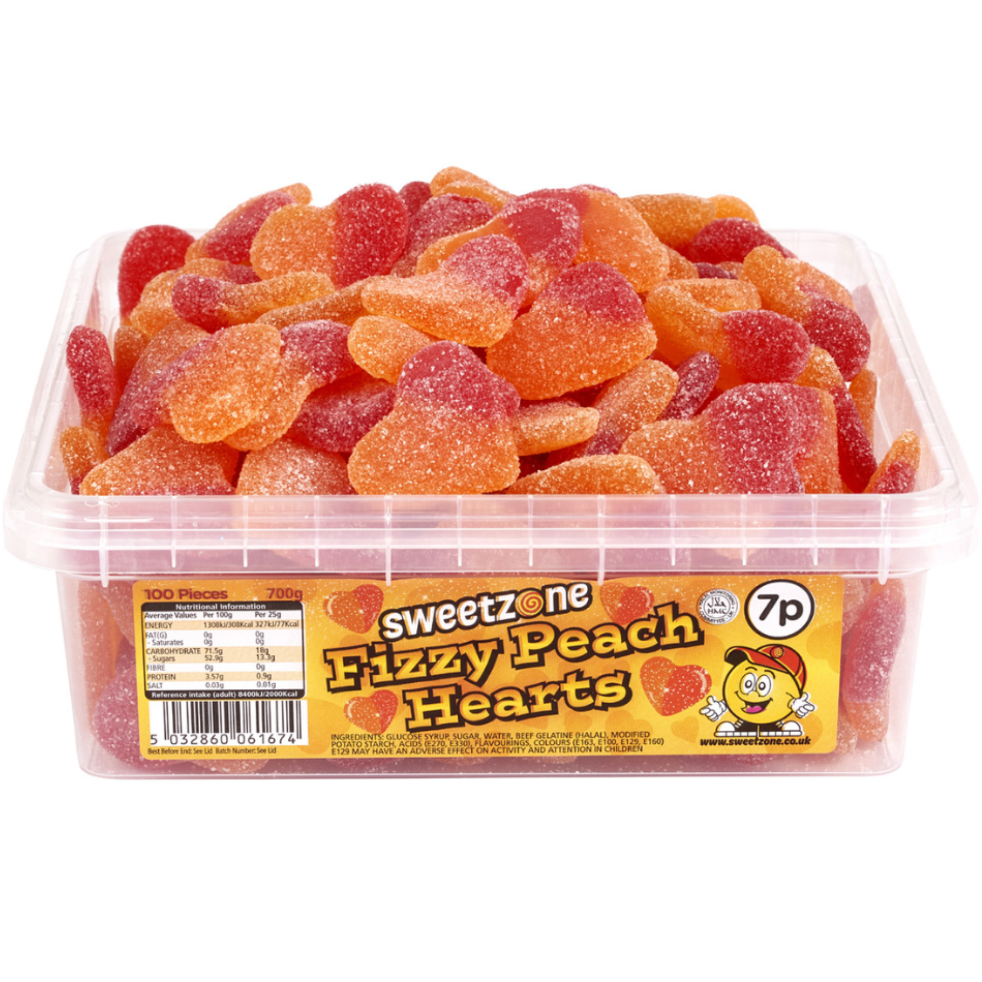 Fizzy Peach Hearts 100 x 7p 700g