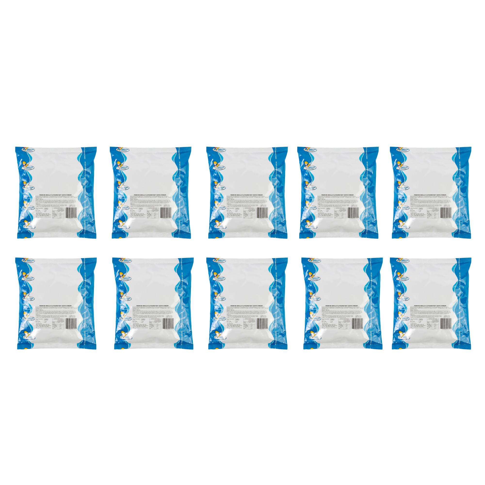 Premium vanilla flavored soft serve powder in a bag, ideal for making creamy, smooth ice cream in cafes or dessert shops.