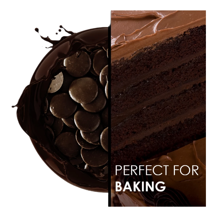 A 2kg bag of JM Posner Dairy-Free Vegan Dark Chocolate Buttons, labeled as suitable for vegans and ideal for couverture, featuring premium, ethically sourced dark chocolate with a rich and smooth texture.