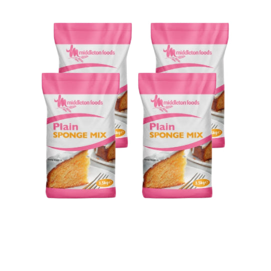 3.5kg bag of plain sponge mix, requiring only water to prepare—yields approximately 92 portions, ideal for sweet or savoury bakes in high-volume kitchens and bakeries.