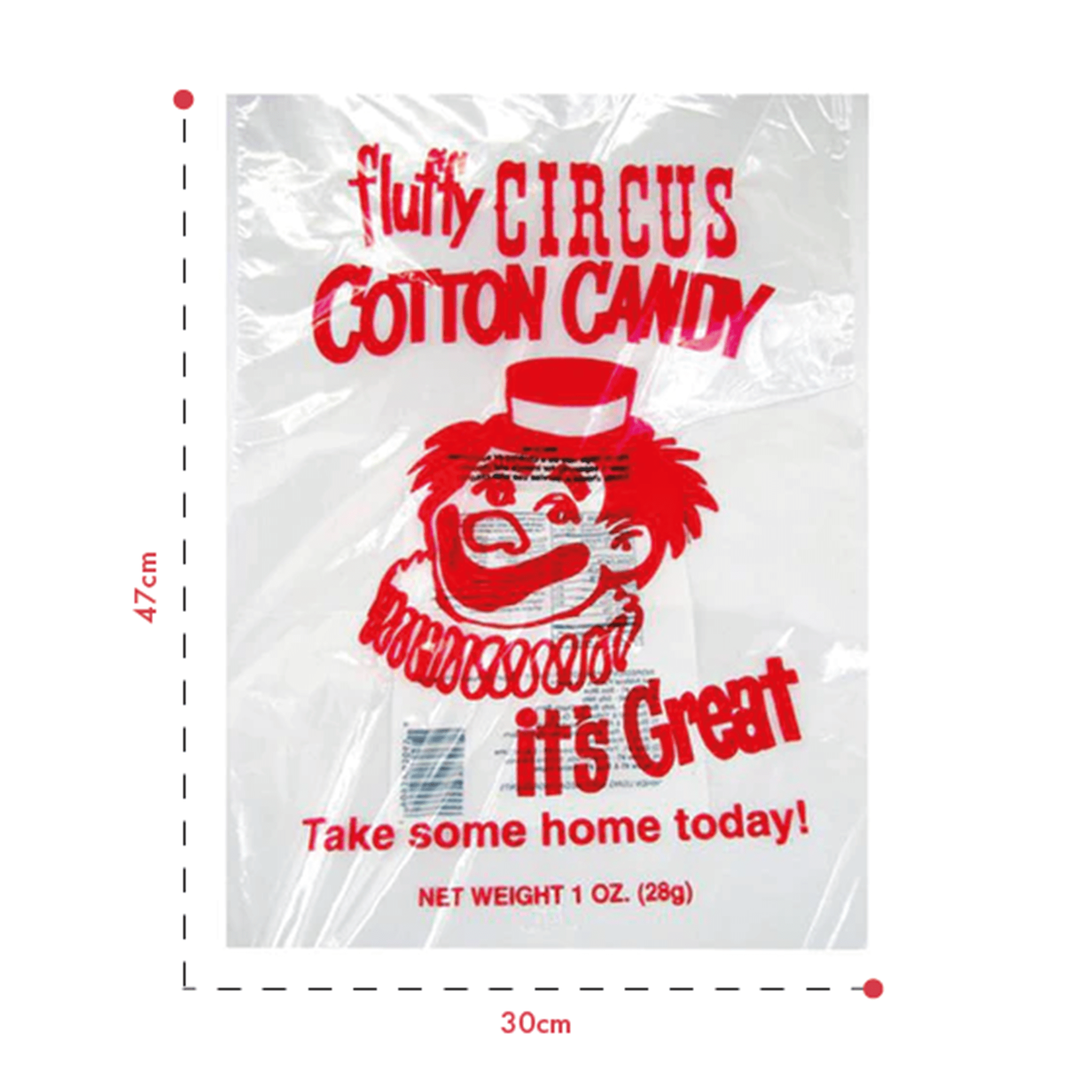 Red Clown Candy Floss Bags - 100/Pack
