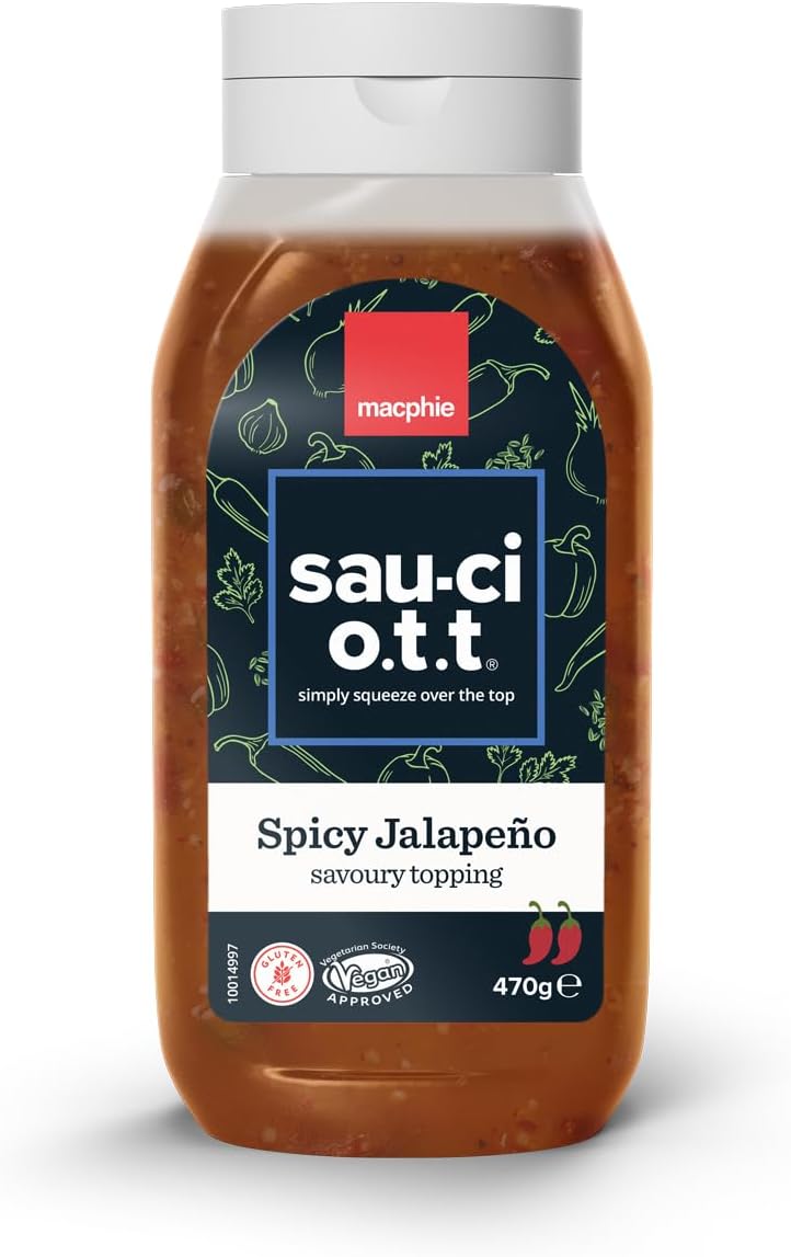 Bottle of spicy jalapeño savoury topping, perfect for burgers, nachos, tacos, and as a dipping sauce, with bold Mexican-inspired flavour.