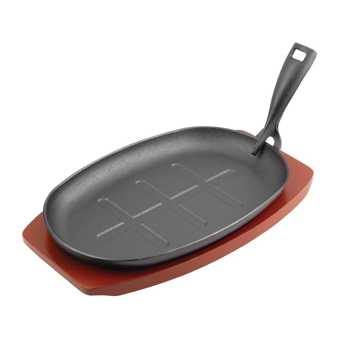 Olympia Cast Iron Oval Sizzler with Wooden Stand 28cm