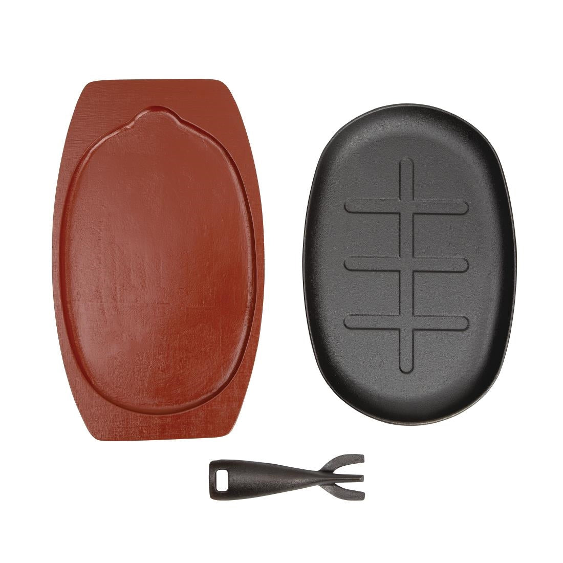 Olympia Cast Iron Oval Sizzler with Wooden Stand 28cm