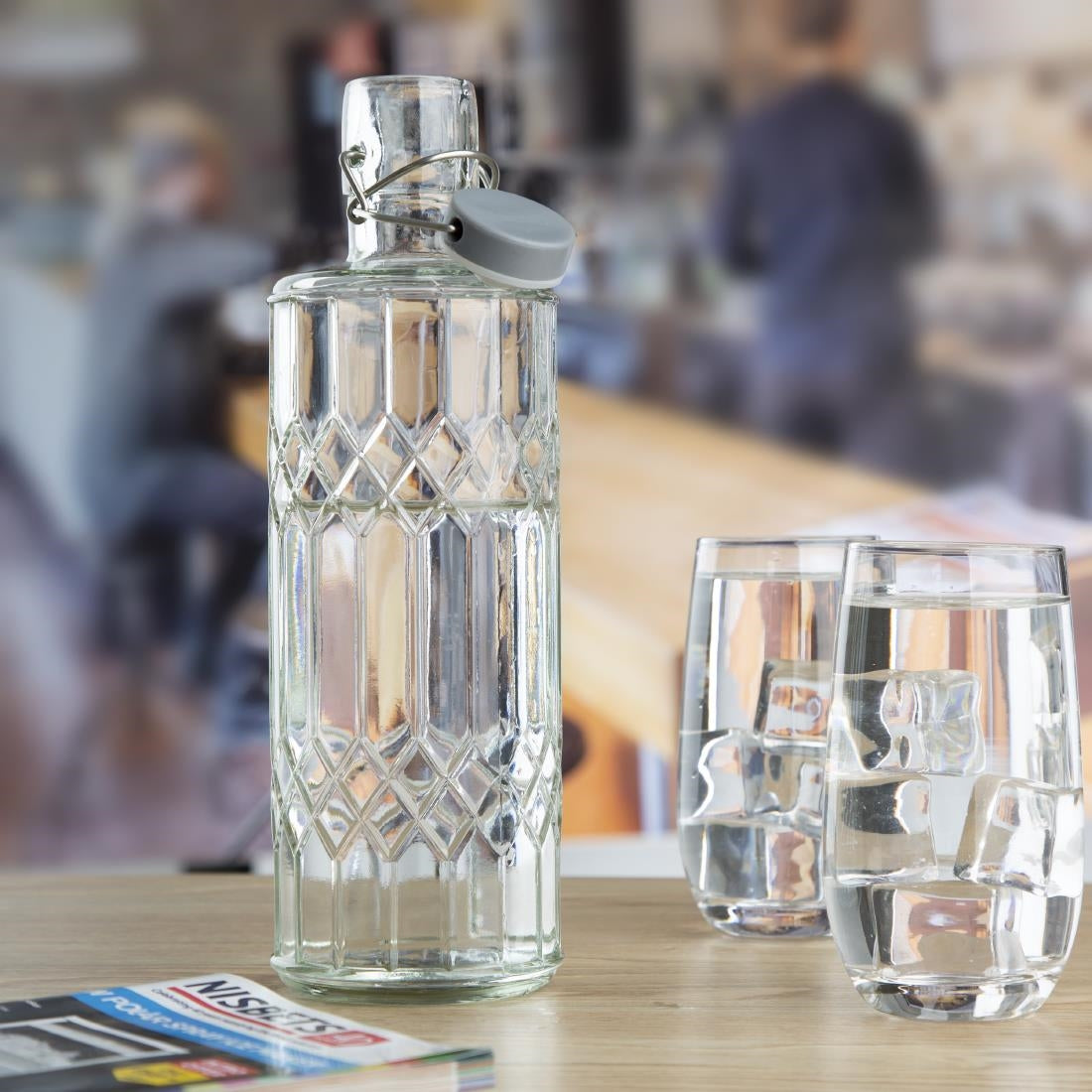 Olympia Geo Glass Water Bottle with Stopper 1Ltr (6 Pack)