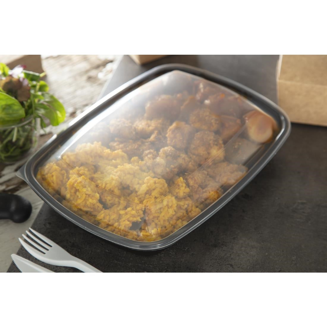 Fastpac Large Rectangular Food Container Lids 1350ml / 48oz (150 pack)
