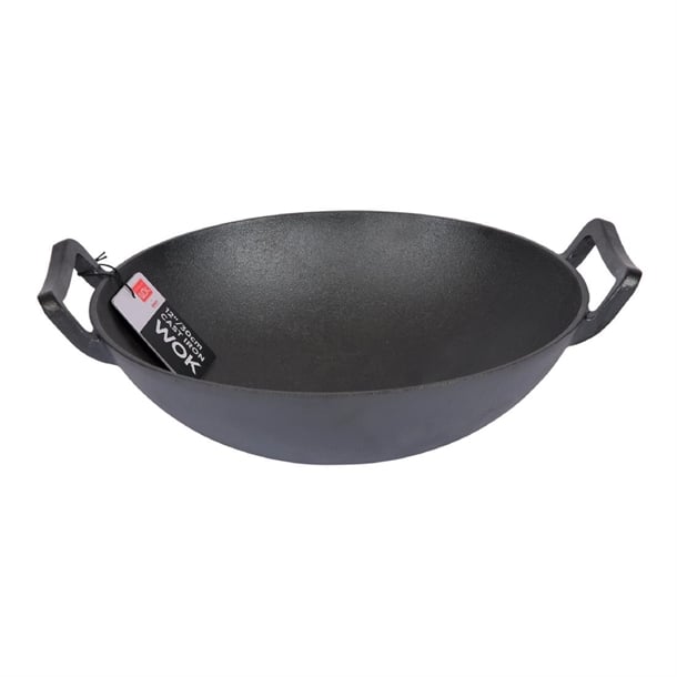 Dexam School of Wok Pre-Seasoned Cast Iron Flat Base Wok 300mm