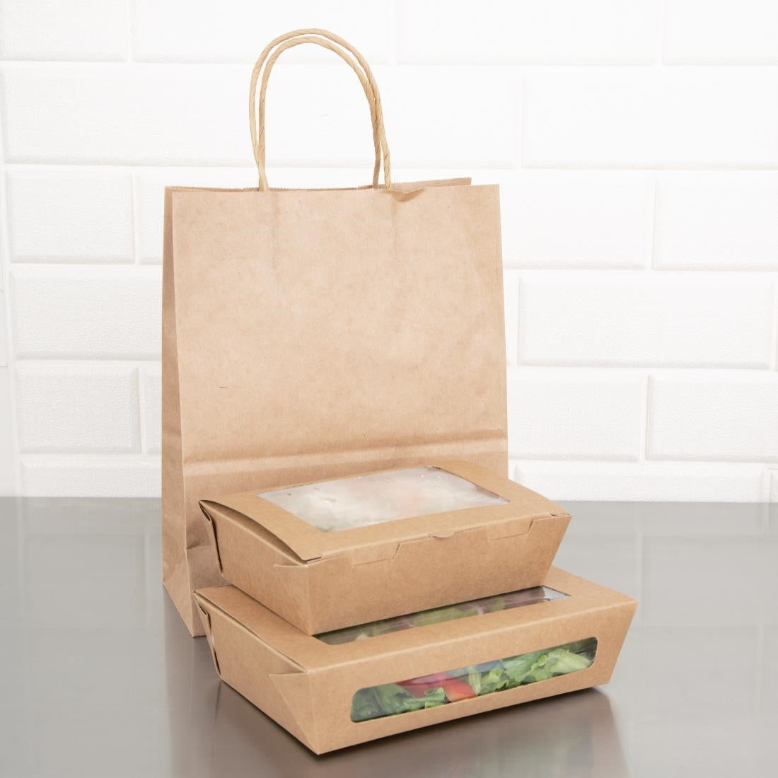 Fiesta Compostable Salad Boxes with PLA Windows 700ml (200 Pack)