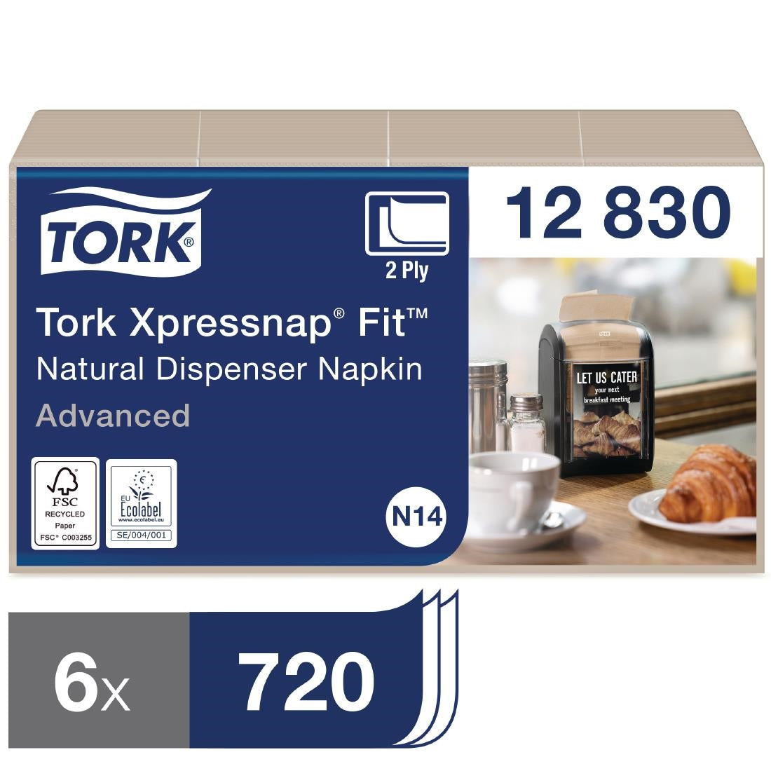 Tork Xpressnap Fit Recycled Dispenser Napkin Natural 2Ply (6x720 Pack)