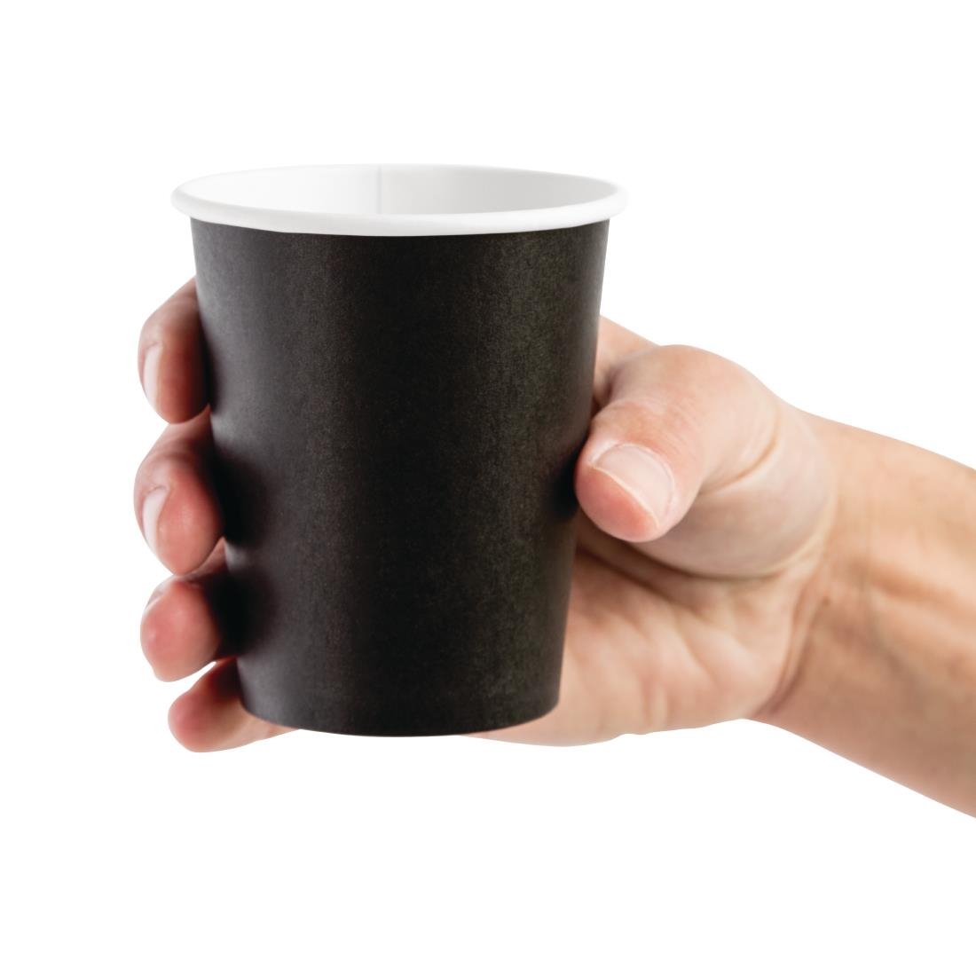 Fiesta Recyclable Coffee Cups Single Wall Black 225ml / 8oz (50 Pack)