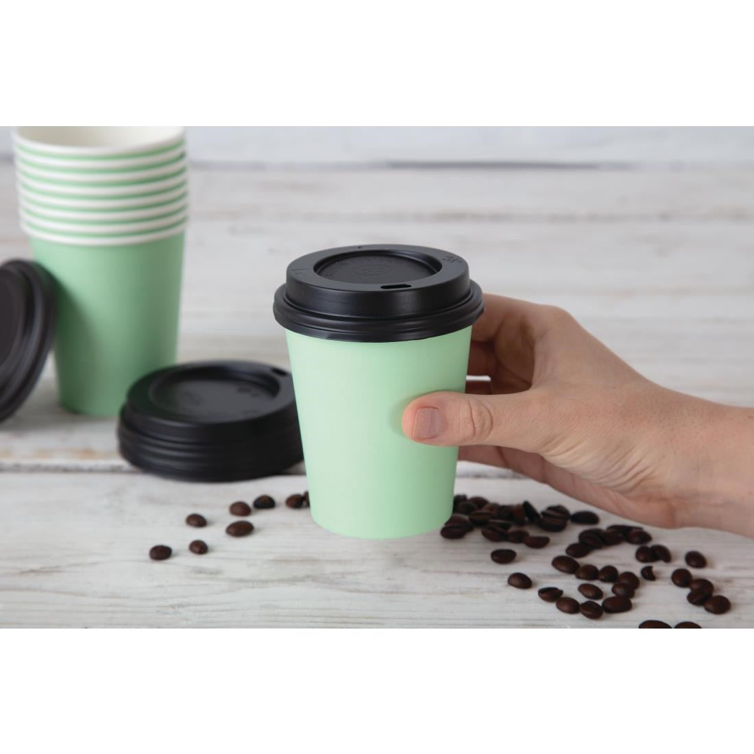 Fiesta Recyclable Coffee Cups Single Wall Turquoise 225ml / 8oz (1000 Pack)