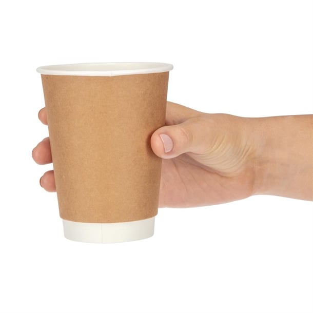 Fiesta Recyclable Coffee Cups Double Wall Kraft 340ml / 12oz (500 Pack)