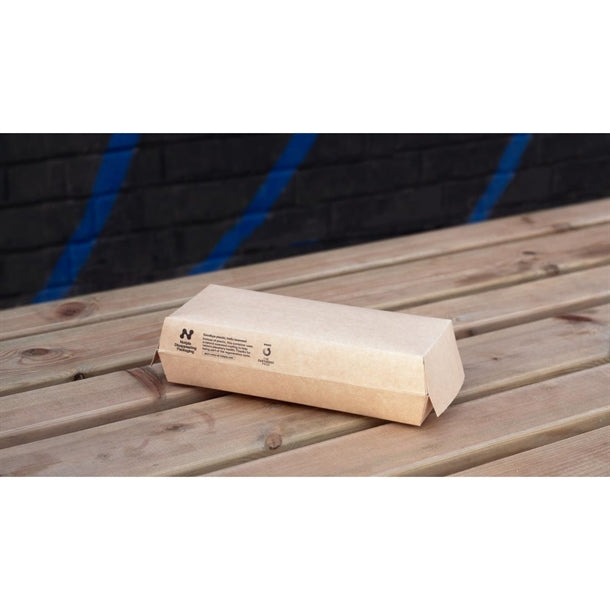 Notpla 8"x3" Clamshell Hot Dog Boxes - Kraft (350 Pack)