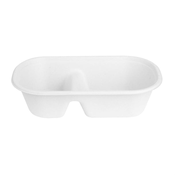 Fiesta Compostable Bagasse Oval 2-Compartment Container 900ml (100 Pack)