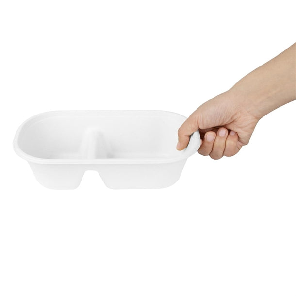Fiesta Compostable Bagasse Oval 2-Compartment Container 900ml (100 Pack)