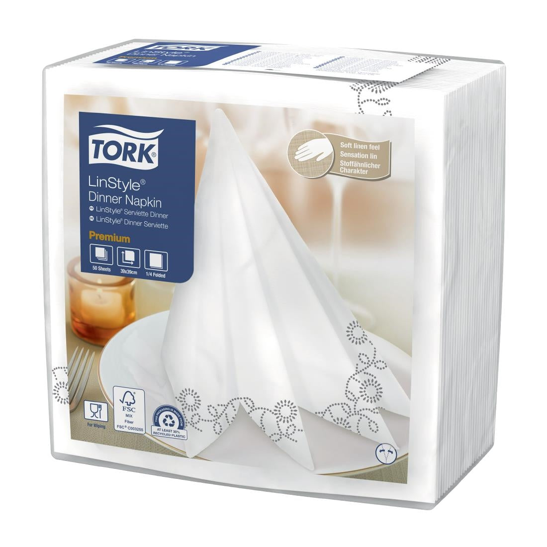 Tork Premium Linstyle 1/4 Fold Napkins White/Black 39x39cm (700 Pack)