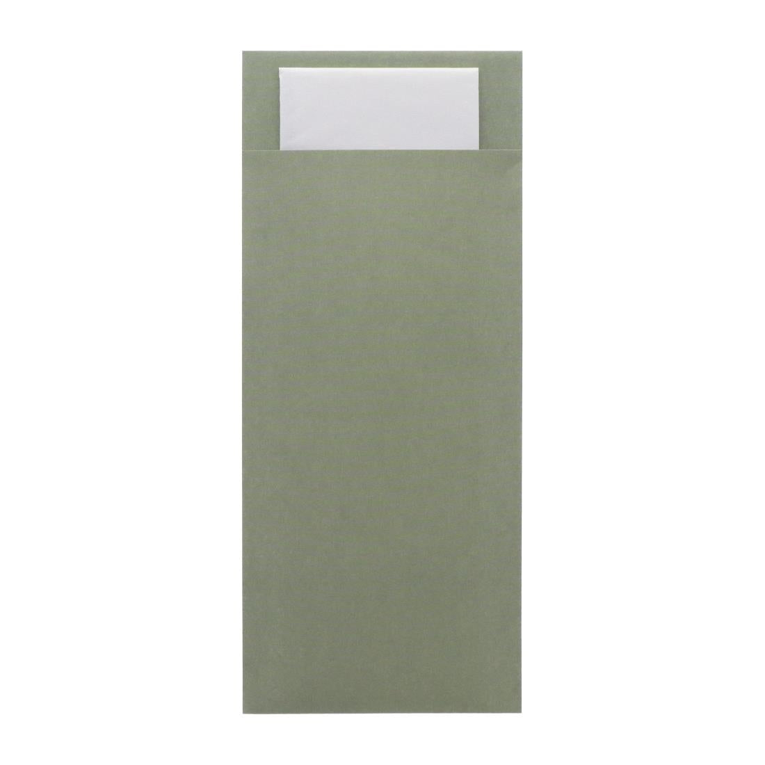 Europochette Classic Size Sage Green Cutlery Pouch with White 2ply Napkin (500 pack)