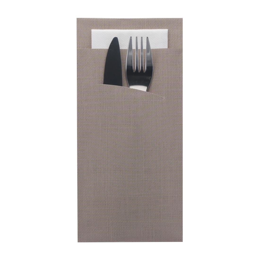 Europochette Extra Size Greige Cutlery Pouch with White Airlaid Napkin (200 pack)
