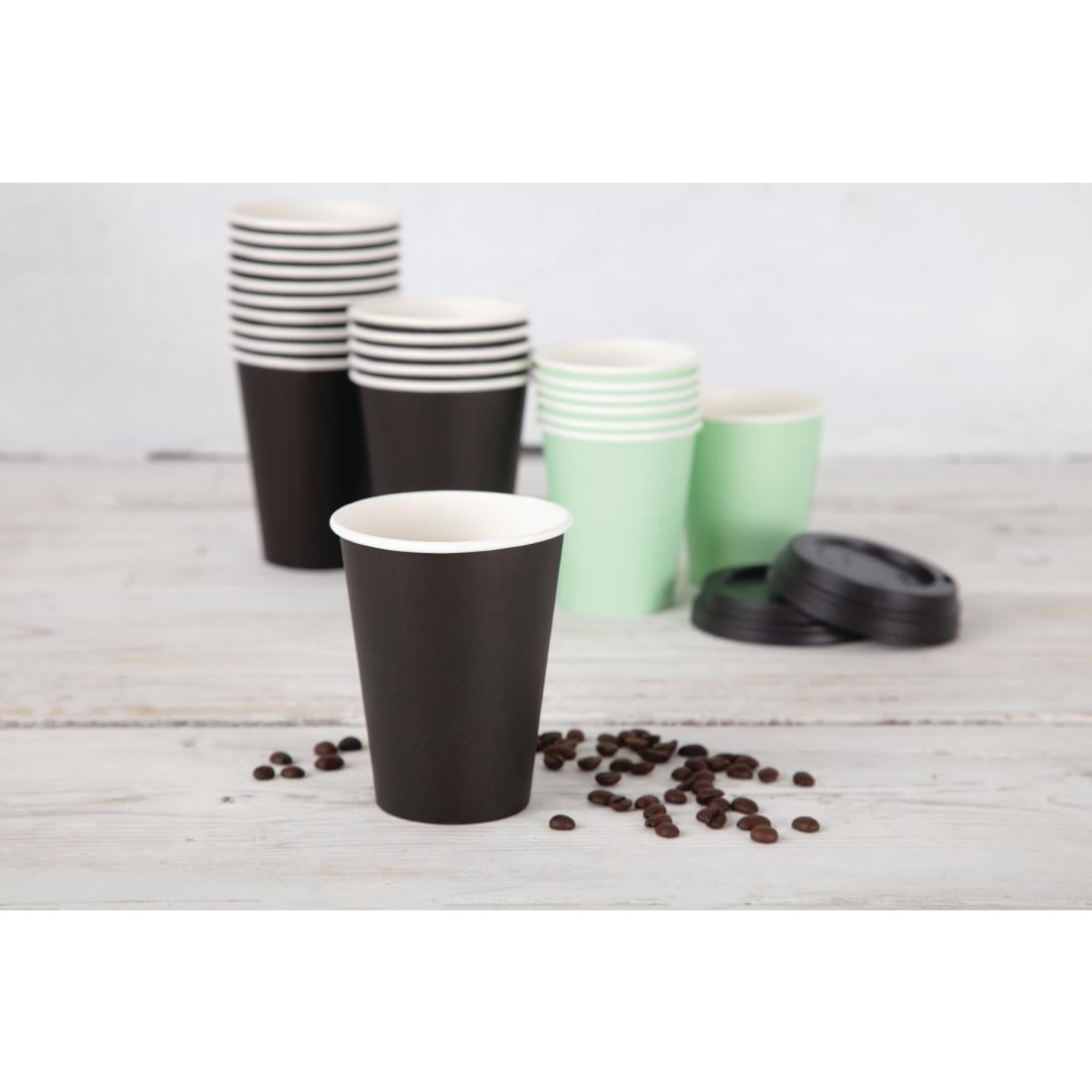 Fiesta Recyclable Coffee Cups Single Wall Black 225ml / 8oz (50 Pack)