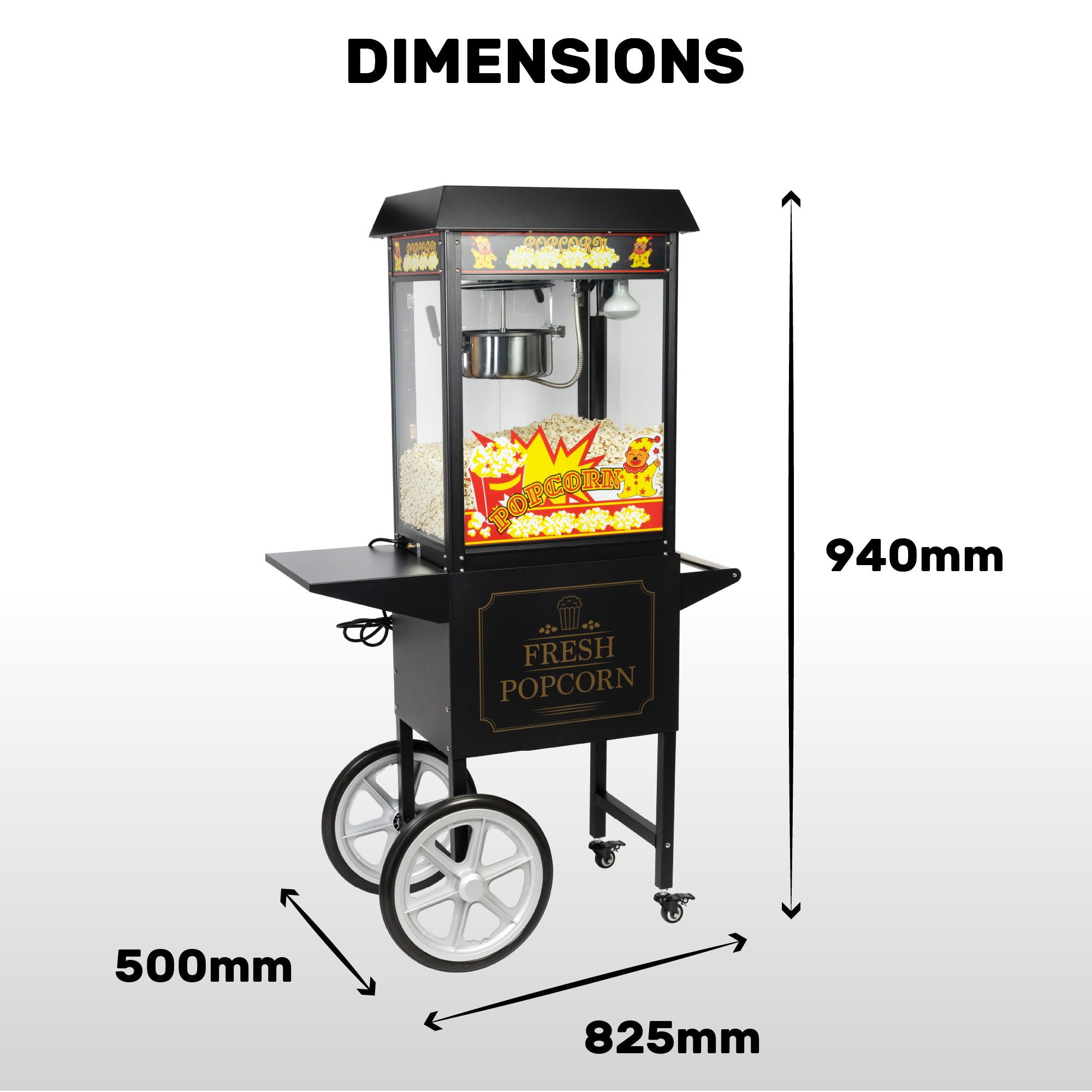 HAXRO Popcorn Machine & Cart 8oz - Black