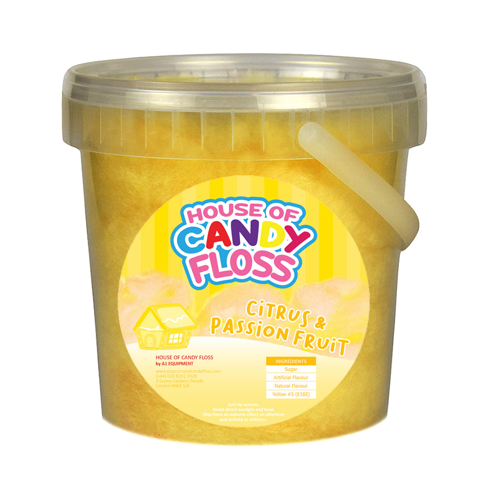 small tub filled with yellow candy floss