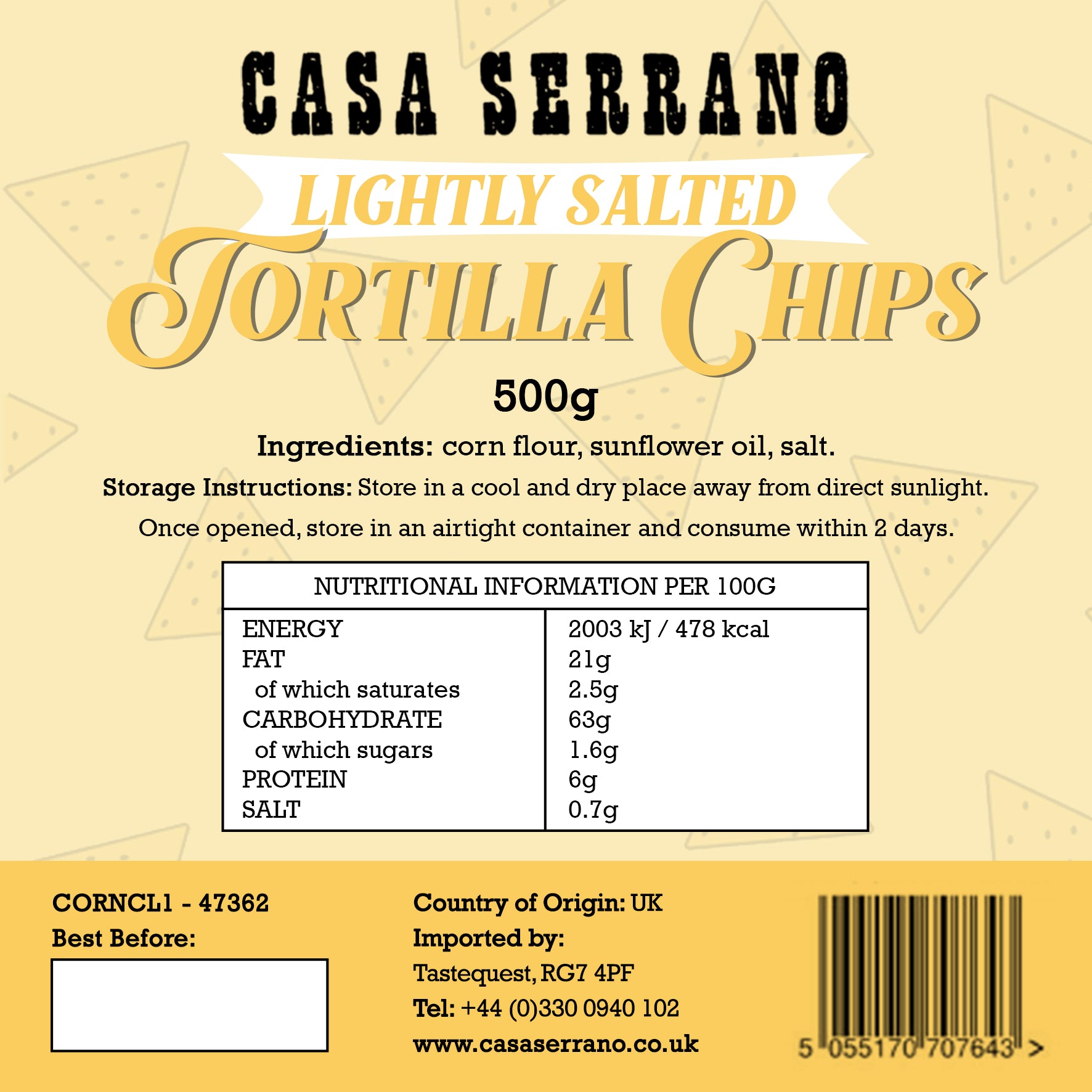 Casa Serrano Lightly Salted Tortilla Chips (12 x 500g)