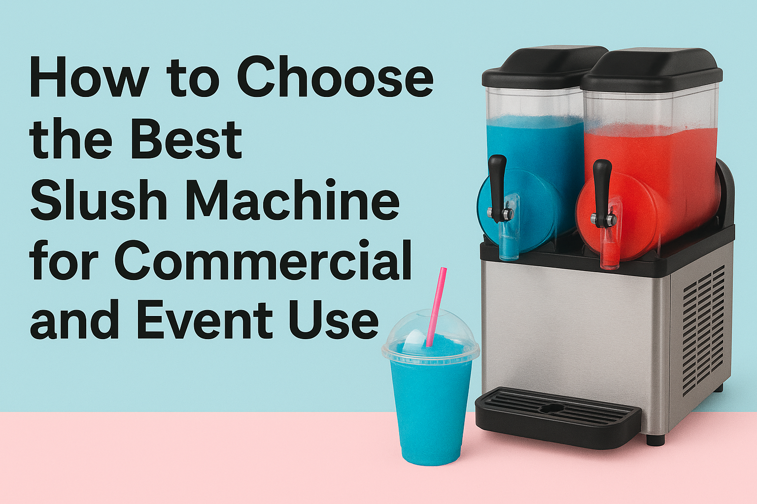 slush machine with the text how to choose the best slush machine for commercial and event use, next to it
