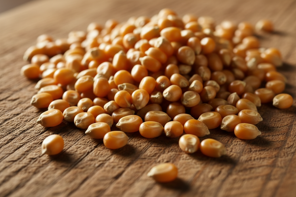 Popcorn kernels on a table