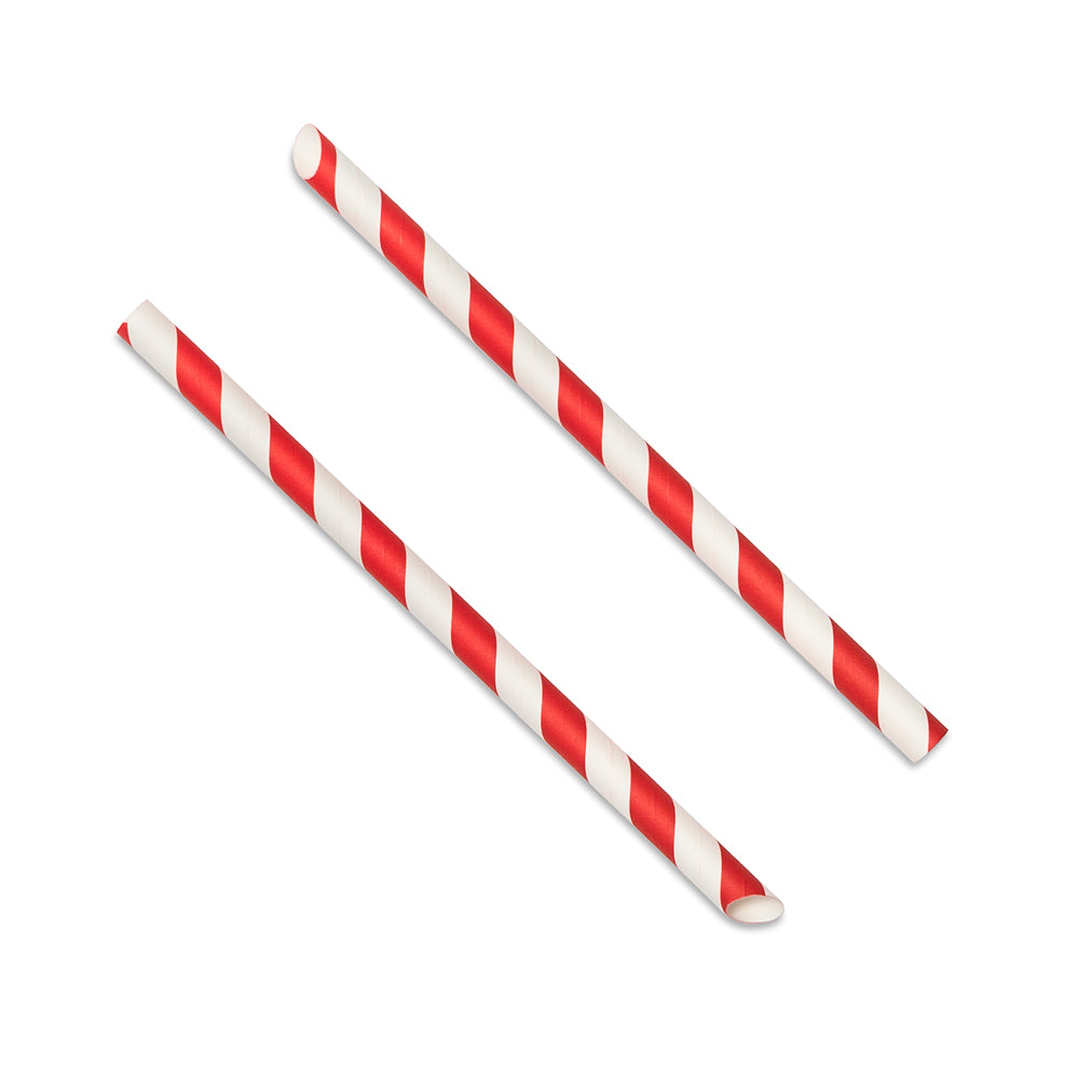 Two red and white striped paper straws.
