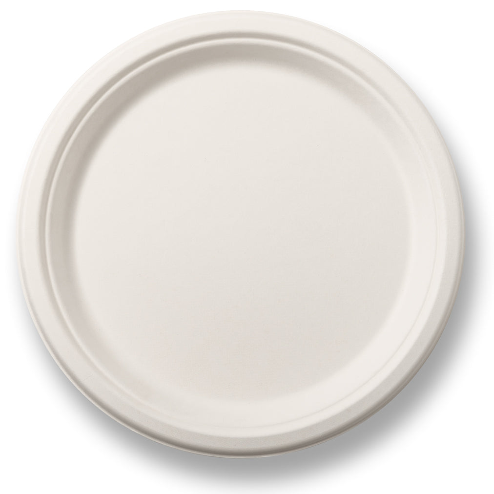 A plain, round white plate with a slight rim.