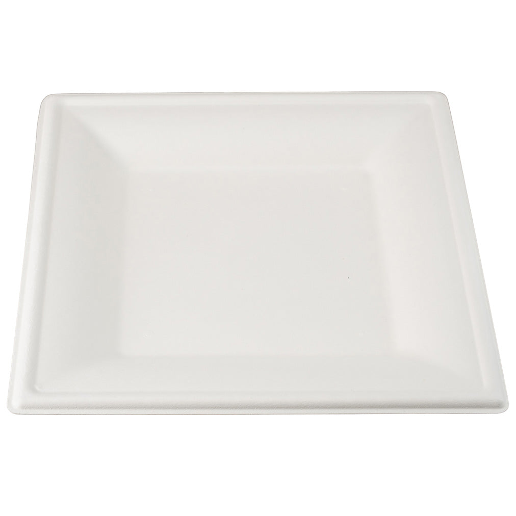 A plain white square plate.