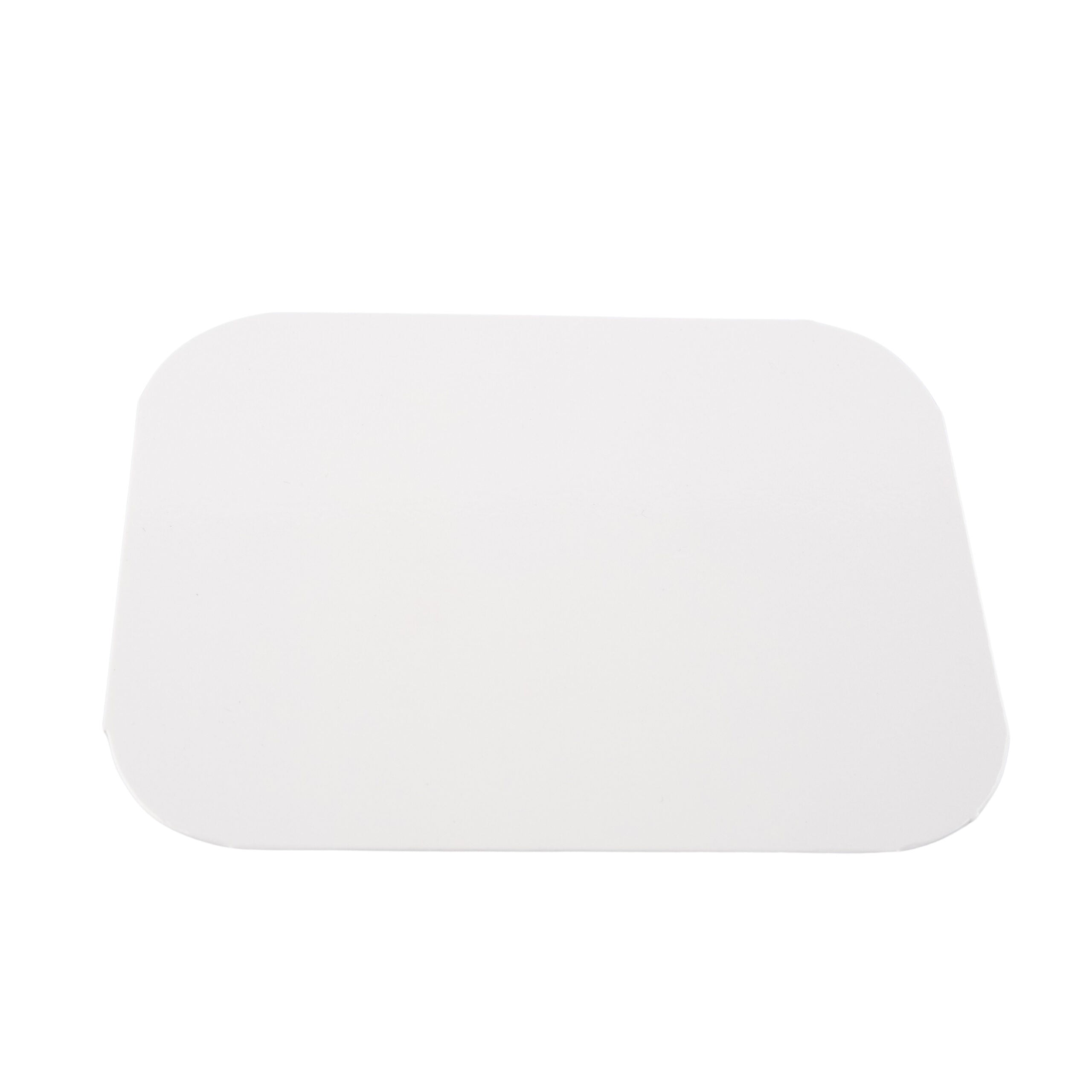 A plain, white rectangular lid with rounded corners.