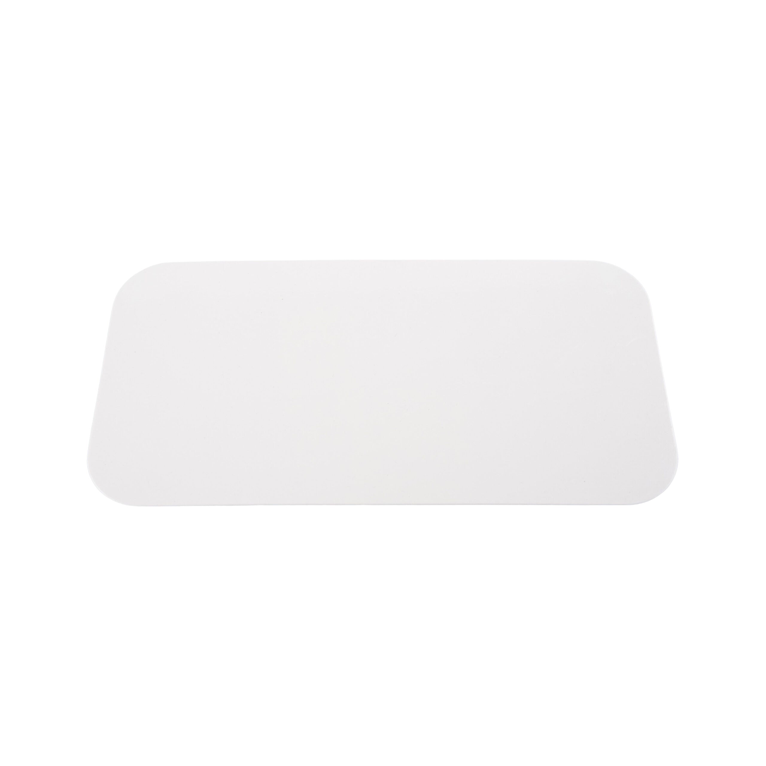 A plain white rectangular lid with rounded corners.