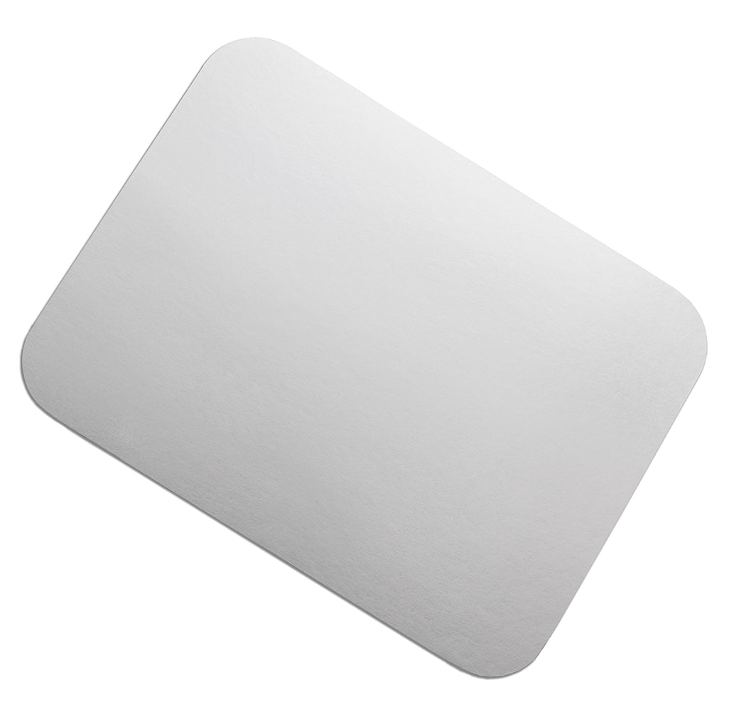 A plain rectangular foil lid with rounded corners, shown at an angle on a clean white background.