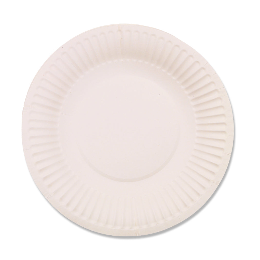 A plain white paper plate.